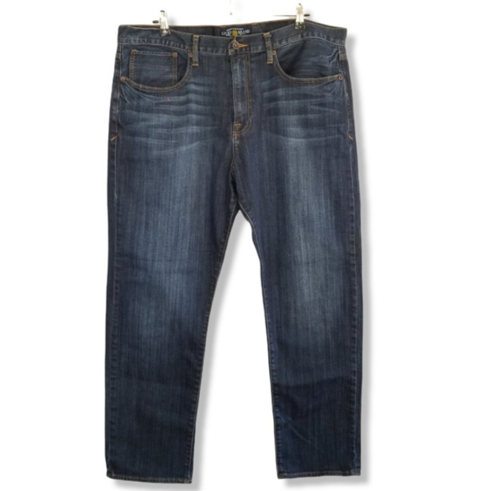 Lucky Brand 121 Heritage Slim Jeans 40x30 Whiskered Denim Jean EUC